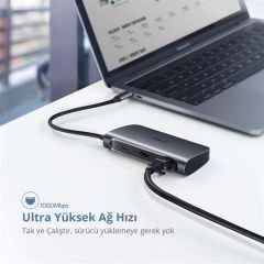 UGREEN 50771 CM212 6 in 1 USB C to 1GB/s Ethernet, 4K HDMI, USB 3.0 Hub Çoklayıcı 100W Hızlı PD Şarj