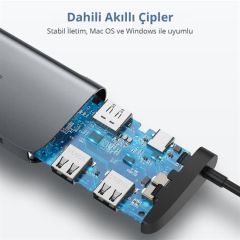 UGREEN 50771 CM212 6 in 1 USB C to 1GB/s Ethernet, 4K HDMI, USB 3.0 Hub Çoklayıcı 100W Hızlı PD Şarj